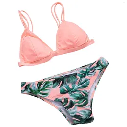 Women's Swimwear Bikini Female Sexy Leaf Print Swimsuit Split Swimming Leather