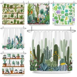 Shower Curtains Cactus Nordic Plant Leaf Bathroom Bathtub Decoration Waterproof Polyester Bath Curtain Home Decor With Hooks