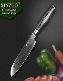 WholeHIGH QUALITY 5quot Japanese VG10 Damascus Steel Chef Knife Kitchen Santoku With Forged Color Wood Handle SHIIPPIN7621976