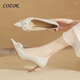 Dress Shoes 2024 Wedding Bridal High Heels Pearl Luxury Designer Silver Bling Women