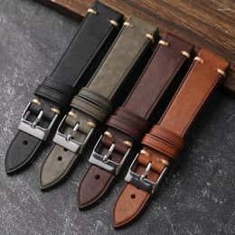 Watch Bands Vintage Brushed Leather Watchband 18 19 20 21 22MM Ultra-Thin Soft Black Brown Green Grey With Antique Bracelet