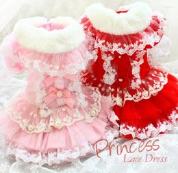 Dog Apparel Handmade Winter Clothes Pet Coat Dress Party Holiday Princess Gown Bow Lace Thicken Satin European Style Fluffy Skirt Poodle