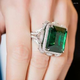 Cluster Rings Huitan Hyperbole Square Green Cubic Zirconia Women Wedding Anniversary Party Gorgeous Lady's Special-interested Jewelry