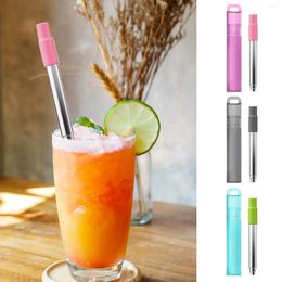 Drinking Straws Reusable Stainless Steel Straw Collapsible Portable With Silicone Tips Travel Case Cleaner Brush