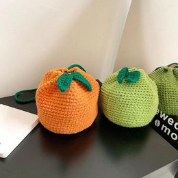 Bag Female Knitted Purse Drawstring Crocheted Orange Shape Crossbody Daily For Girls Women