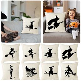 Pillow Digital Printed Halloween Witch Silhouette Linen Home Core Not Included