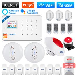 Kits KERUI W181 WIFI Alarm GSM zestaw domowy System alarmowy Tuya inteligentna aplikacja Alexa Antipet Motion czujnik drzwi syrena kam