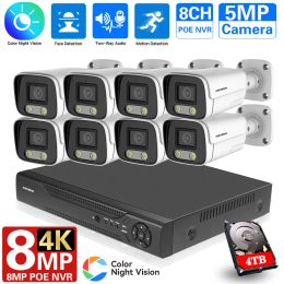 System 8MP POE NVR CCTV Security 5MP HD IP Camera Video Surveillance Kits 8CH 4K NVR Colourful Night Vision AI Human Detection System