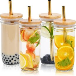 24oz Glass Cup With Lid And Straw Transparent Bubble Tea Cup Juice Glass For Bubble Tea Milk Mocha Cups Breakfast Mug Drinkware 240417