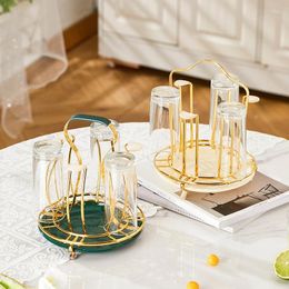 Kitchen Storage Golden Iron Art Glass Cup Rack For Water Mug Draining Drying Organiser Drain Holder Stand Home