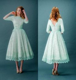 1920s039 Vintage Lace Prom Dresses Half Sleeves Mint Green Tea Length Spring Plus Size Backless Evening Party Dresses Graduatio7231509