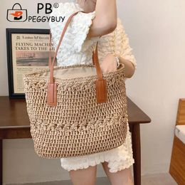 Waist Bags Summer Straw Woven Bag Large Capacity Ladies Tote Handmade Fashion Casual Simple Portable Paper Rope For Seaside Holiday