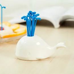 Forks Creative Whale Fountain Fruit Fork Grade Plastic Cartoon Kids Cake Toothpick Bento Lunch Accessor Party Decor