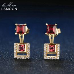 Earrings LAMOON Multifunction 3mm 1ct 100% Natural Red Garnet S925 Sterling Silver Drop Earrings Fine Jewellery For Women LMEI014