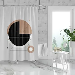 Shower Curtains 180x180cm Bathroom Waterproof Polyester Curtain Mold Resistant Perforated With Hooks Circular Color Blocking Pattern