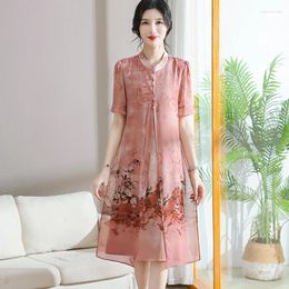 Party Dresses Summer Elegant Print Cheongsam Dress Women Retro Slim Short Sleeve Plus Size A-Line Fashion Vestido Mujer