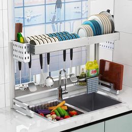 Kitchen Storage AOLIVIYA Official 304 Stainless Steel Sink Shelf Dish Rack Tableware Drain Knif