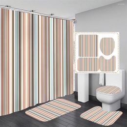 Shower Curtains The Vertical Striped Pattern Curtain Sets Classic Straight Fabric Bathroom Set Decor