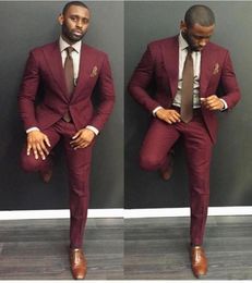 2018 Classy Burgundy Wedding Mens Suits Slim Fit Bridegroom Tuxedos For Men Two Pieces Groomsmen Suit Cheap Formal Business Jacket6687269