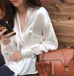 Women Silk Blouses Mens Designer Tshirts with Letters Embroidery Fashion Long Sleeve Tee Shirts Casual Tops Clothing Black White785