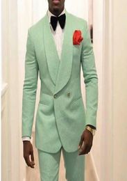Mint Green Men Groom Tuxedos for Wedding Suit 2019 Shawl Lapel Two Piece Jacket Pants Formal Man Blazer Latest Style1753840