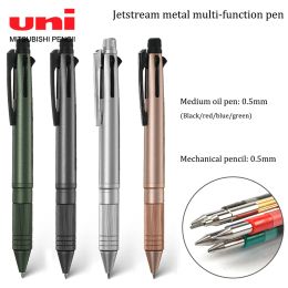 Pens Uni Metal MultiFunction Ballpoint Pen 5 in 1 Mechanical Pencil Jetstream Quick Drying 0.38/0.5/0.7MM Refill for Business SChool