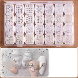 2024 Mixed 28 grid nail accessories pearl rivet steel ball shell stick gold silver foil paper nail shop jewelry box - for nail accessories