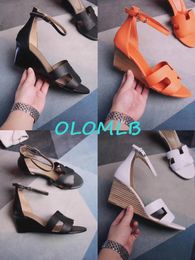Dress Shoes 2024 OLOMLB Est Summer Mature Suede Back-Strap Woman Sandals Gladiator Open-Toe High Heel 7cm Botas Mujer