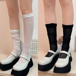 Women Socks Hollowing Out Knee Stockings Ruffles Long JK Fashion Japanese Styles Breathable School Girls Black White