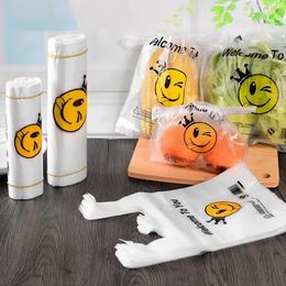 2024 50pcs/pack 9 Sizes Carry Out Bags Smile Gift Bag Retail Supermarket Grocery Shopping Plastic Bags with Handle Food Packagingfor supermarket grocery bags