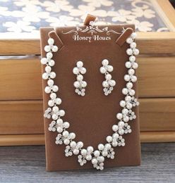 New Elegant Wedding Bridal Jewelry Silver Rhinestones with Ivory Pearls Beautiful Necklace with Ear Rings Girls Prom Party Accesso8074207