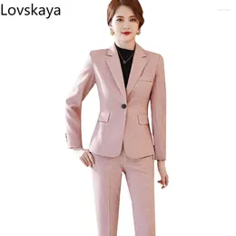 Women's Two Piece Pants Female Business Formal Work 2 Set Black Pink Slim Pant Suit Office Ladies Jacket Blazer And Trouser