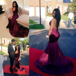 Dresses Hot Sexy Dark Red Prom Dresses 2k17 Halter Backless Mermaid Celebrity Evening Gowns Sweep Train Deep Neckline Cocktail Party Dress