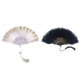 Decorative Figurines 2x Feather Fan Fancy Party Dancing Prom Cosplay Wedding Bride Folding Hand