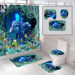 Shower Curtains 4 Pieces/Set Curtain Toilet Carpet Kit Bathroom Accessory Ornament