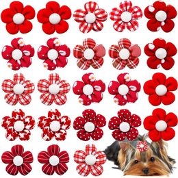 Dog Apparel 30pcs Red Style Flower Hair Bow Valentine's Day Decorate Bowknot With Rubber Band Gifts Girls For Small Headwear