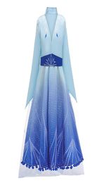 Retail Snow Queen 2 II Cosplay Fancy Princess Dress for Girl Snowflake Cloak Costume Halloween Party Kids Dresses coat pants 3pcs7800139