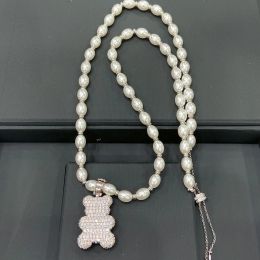 Necklaces New Luxury Full Zirconia Cute Bear Pearl Necklace Shiny Bears Pendant Pearls Necklaces Women Gifts Exquisite Accessories Zk35