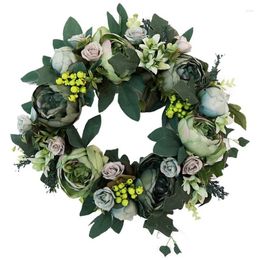 Decorative Flowers SV-Peony Wreath Summer 13Inch Artificial Rose Floral Twig Silk Lvy Wall Decoration For Front Door With Green Leaves