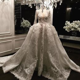 Luxury Zuhair Murad Beads Wedding Dresses Long Sleeve 3D Floral Appliques Lace Bridal Gowns Plunging Neckline Ball Gown Wedding Dr6367484