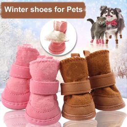Dog Apparel 1 Pair Pretty Pet Boots Fleece Lining Shoes With Fastener Tape Cold-resistant Prevent Skidding