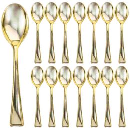 Disposable Flatware 48 Pcs Mini Spoons Plastic Cake Dessert Ice-cream For Home Shop Party Golden