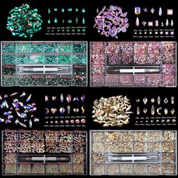 250028003100pcs Luxury Shiny Diamond Nail Art s AB Crystal Decorations Set 1pcs Pick Up Pen In Grids Box 21 Shape 240328
