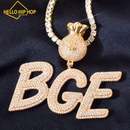 Hello hip-hop Custom Double Letter Pendant With Dollar Bag Bail Iced Out Zirconia Gold Silver Color Necklace Men Women Hip Hop Jewelry