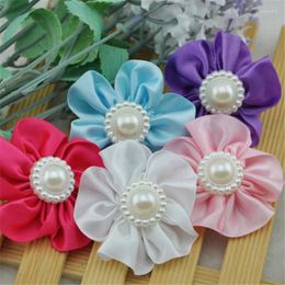 Decorative Flowers 20pcs Ribbon Satin W/pearl Wedding/Appliques/Craft/Girl Lots Mix U Pick B197