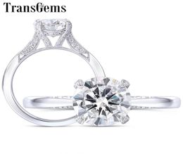 Transgems 14k White Gold Centre 15ct 75mm Round F Colour Moissanite Ring With Accents For Women Vintage Engagement Bridal Set Y192223252