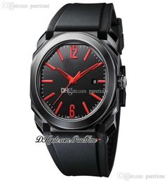 2021 Octo 102738 PVD All Black Steel Case Black Dial Red Markers Rubber Strap Automatic Mens Watch Sports Watches Puretime E07b22148746