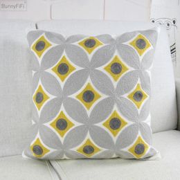 Pillow Canvas Yellow Cover Decorative Grey Embroidery Geometric Cotton Home Square Embroidered 45x45cm