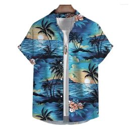 Men's Casual Shirts 2024 Summer 3D Holiday Short Sleeve Blouse Plant Printed Beach The High Street Oversized Men Clothes Top