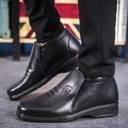 Casual Shoes Winter Waterproof Men's Leather Plus Velvet High Top Slip-on Male Rubber Warm For Mens